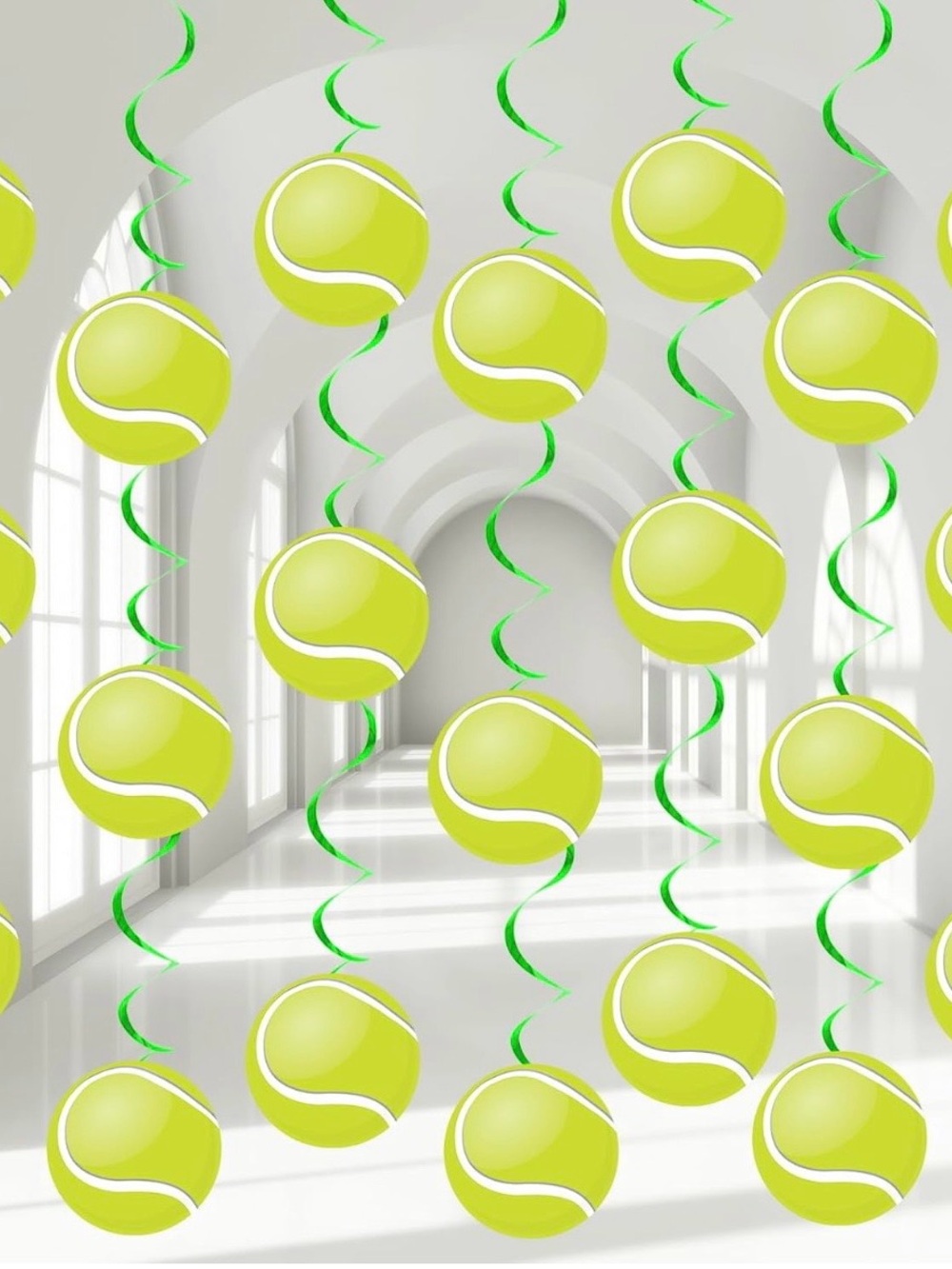 Tennis Ball Hanging Swirl Decorations - Green